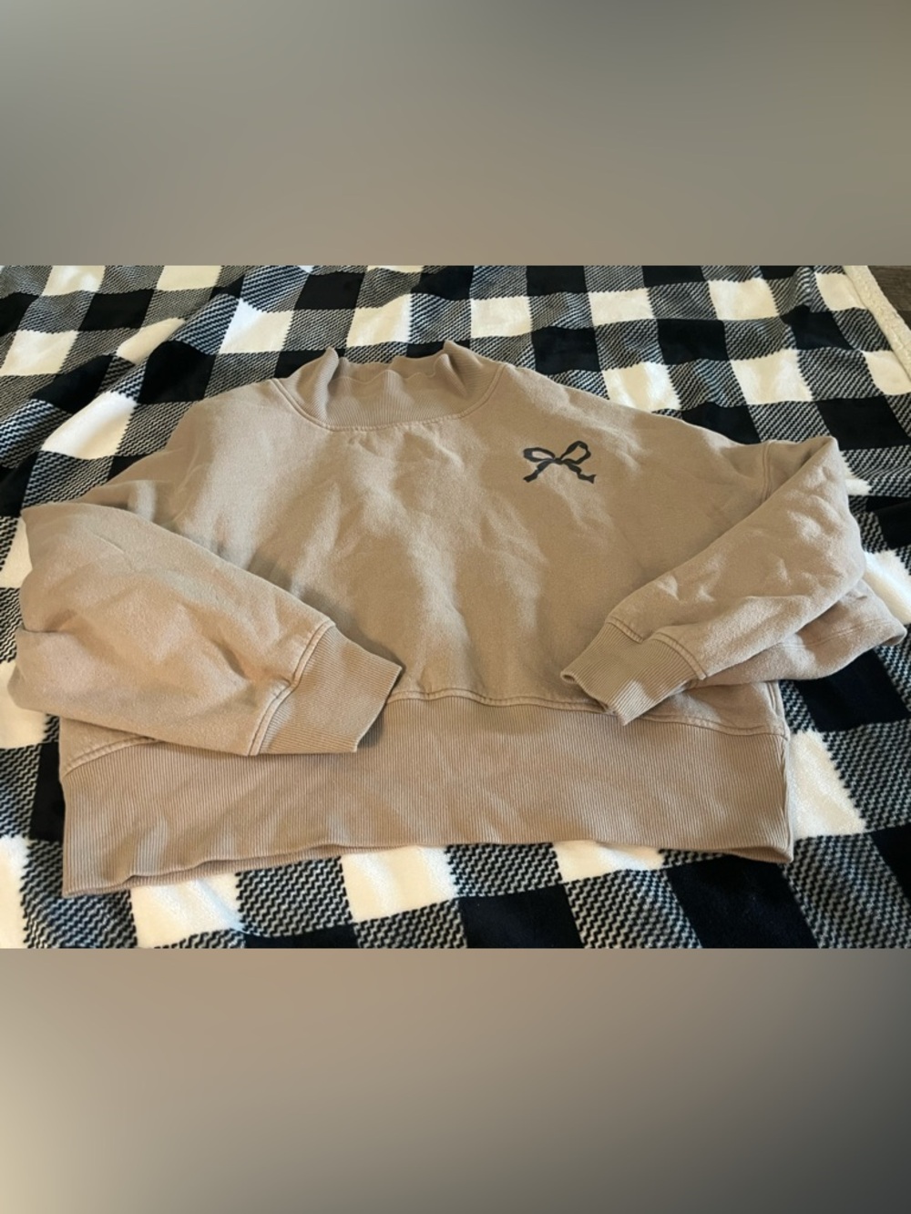 wild fable Taupe Crewneck Sweater with Black Bow Detail